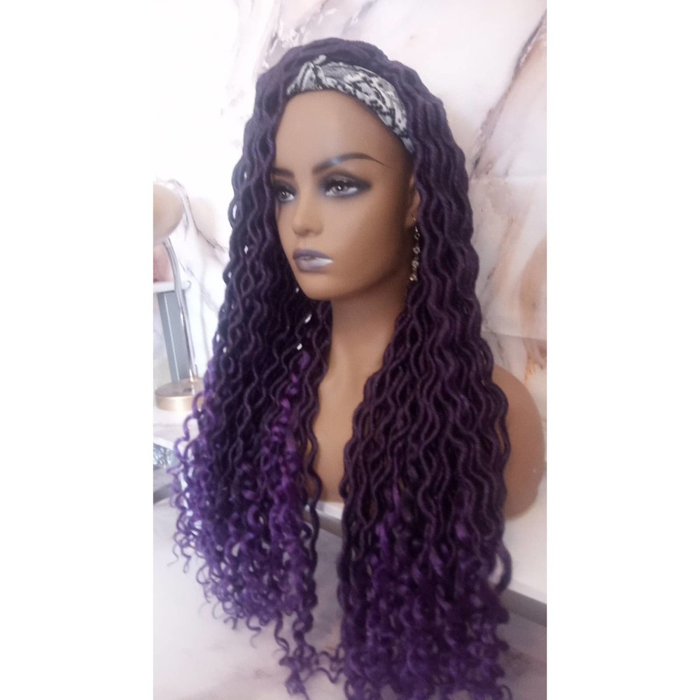 Headband Wig Ombre Goddess Locs Goddess Black Purple Ombre Marley Crochet Locs